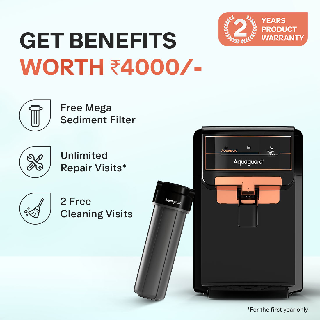 Aquaguard Senza RO+UV 2 Years Unconditional Warranty